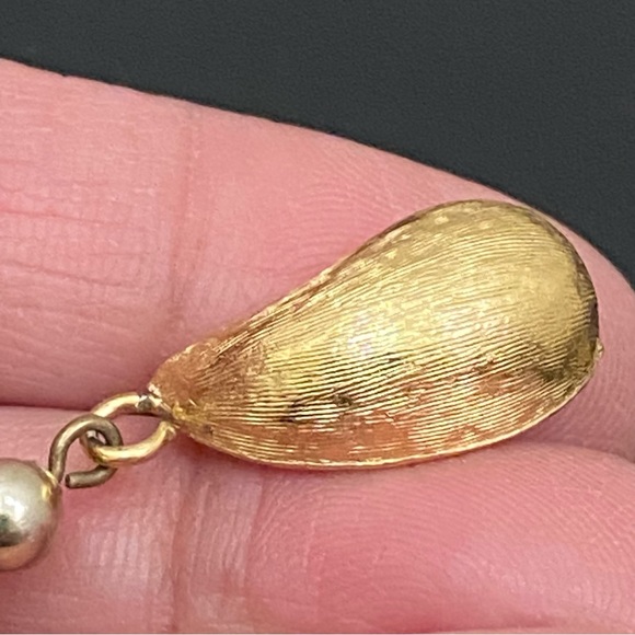 Vintage GIVENCHY Signed Brushed Gold-tone Black Teardrop Dangle Earrings 10.6g - Picture 11 of 14